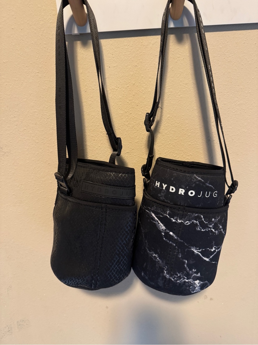 HydroJug Black Marble and Solid Black Neoprene Crossbody Bottle Bags BUNDLE